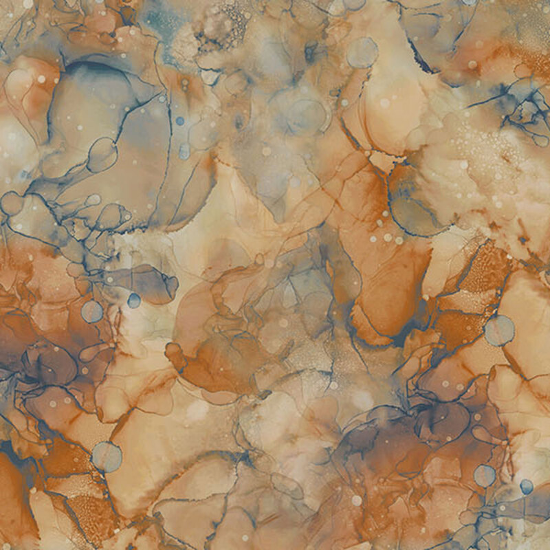 Orange watercolor fabric with dark blue mottling.