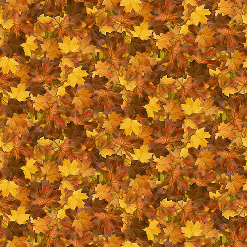 fabric pattern of repeating autumn leaves bunched together