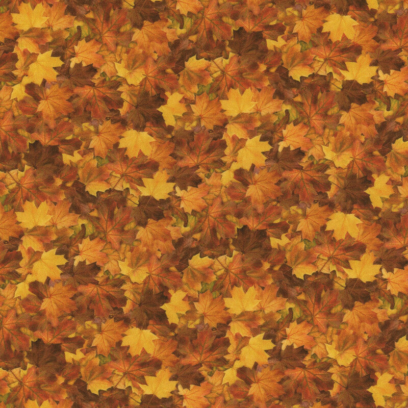 Autumn leaves packed together.
