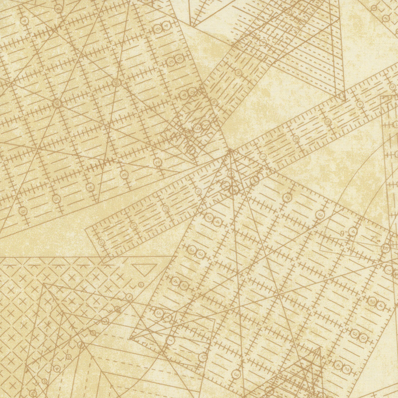 Cream textured fabric with tonal outlines of clear rulers used for quilting.
