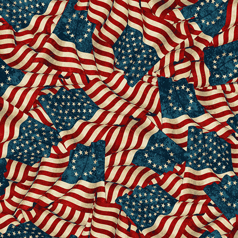 fabric pattern of USA and betsy ross flag covering the entire fabric 