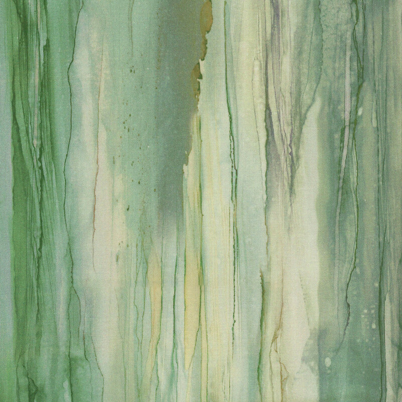 Abstract fabric featuring vertical streaks of varying shades of green, evoking a sense of depth and fluidity.