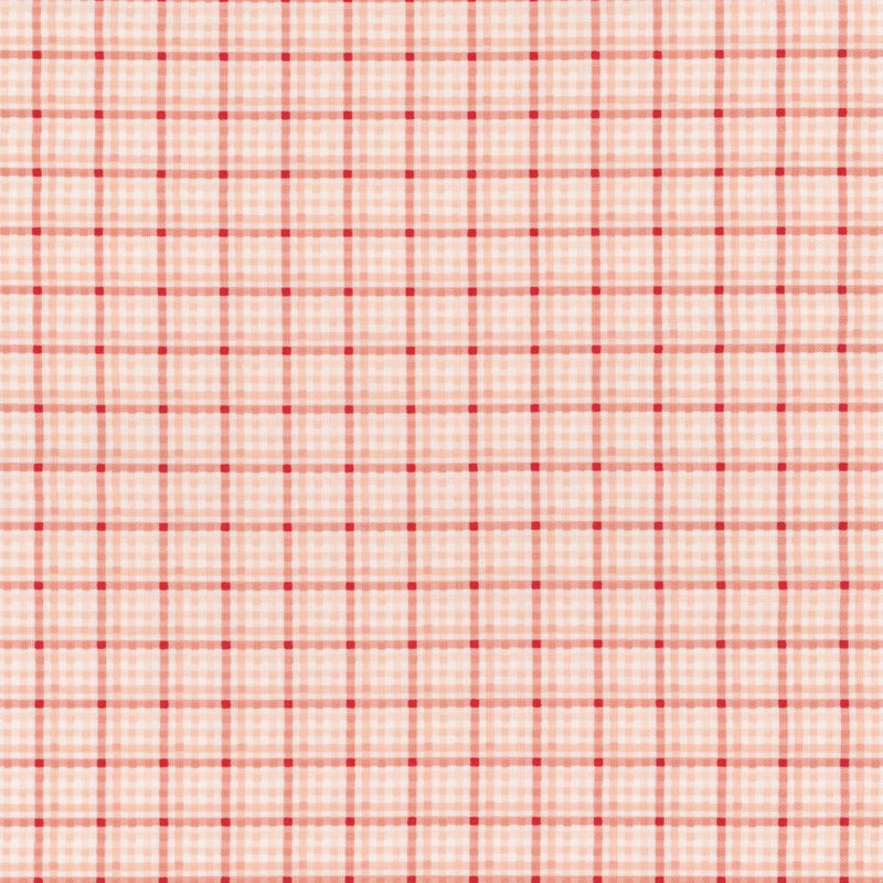 A fabric featuring a grid pattern with red lines on a light beige background.