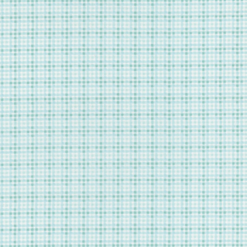 Light teal grid pattern fabric with evenly spaced horizontal and vertical lines.