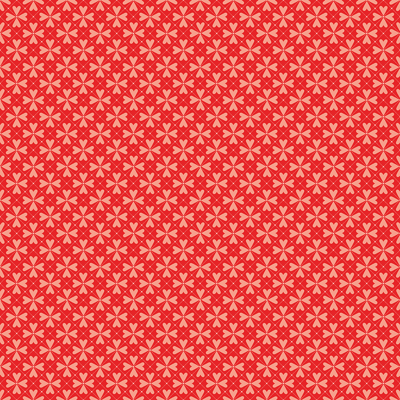 A repeated pattern of small pink hearts on a vibrant red background.