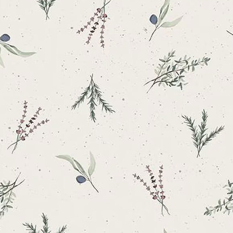 fabric pattern of leaves and branches with on a white bakcground