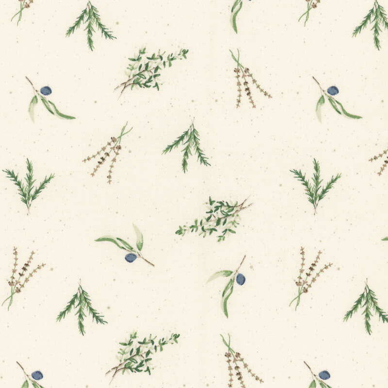 fabric with leaves and branches with on an ivory background