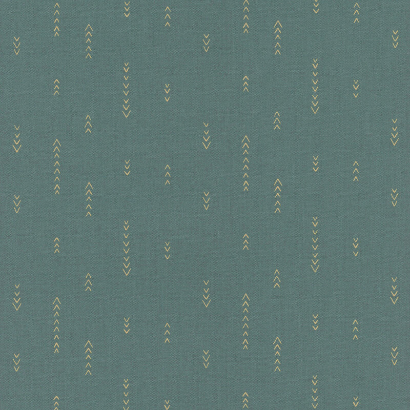 fabric with vertical lines of simplified arrows on a teal background.