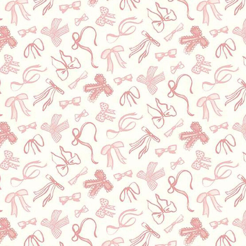 fabric pattern of pink hair bows over a white background