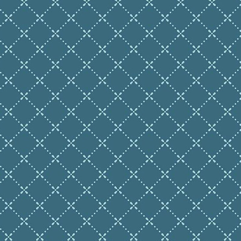 fabric pattern of a diagonal dotted grid check on a blue background