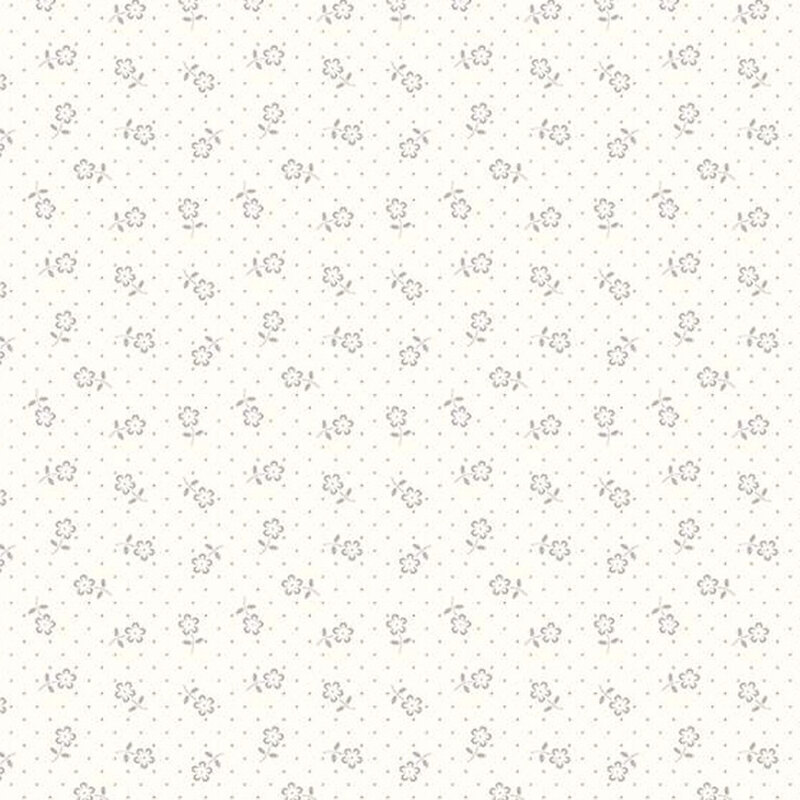 fabric pattern of gray flower motifs over a white background