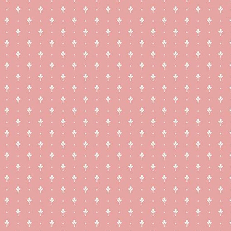 fabric pattern of white playful motifs on a pink background