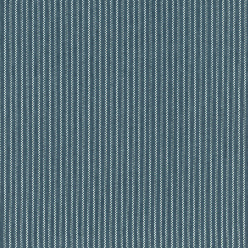 Navy fabric with thin rows of stripes made up of tiny white dots.