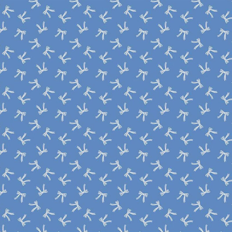 Light blue fabric with a repetitive pattern of white bird footprints.