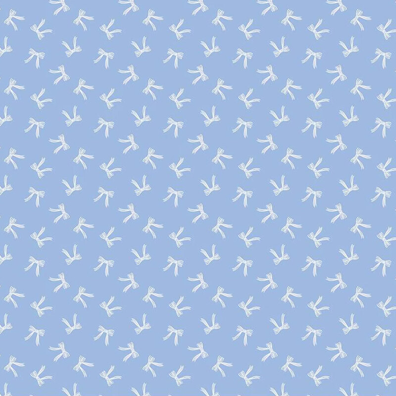 Light blue fabric with a repeating pattern of white bird footprints.