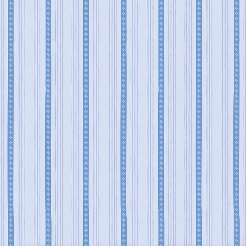 Light blue fabric with vertical stripes and small floral patterns.