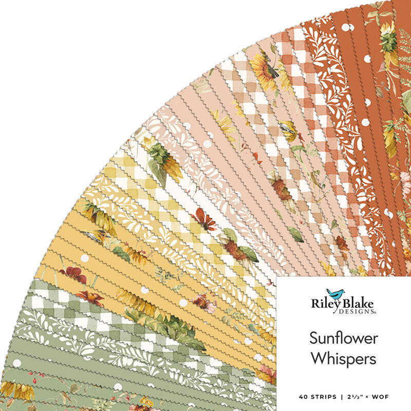 A fanned collage of the autumnal fabrics included in the Sunflower Whispers 2-1/2