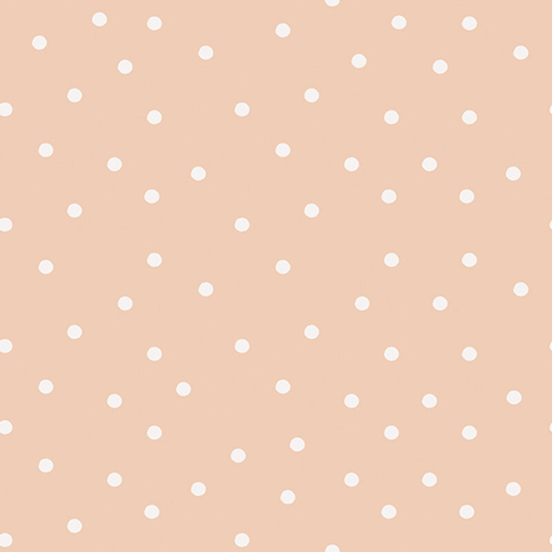 Blush pink fabric with scattered solid white polka dots.