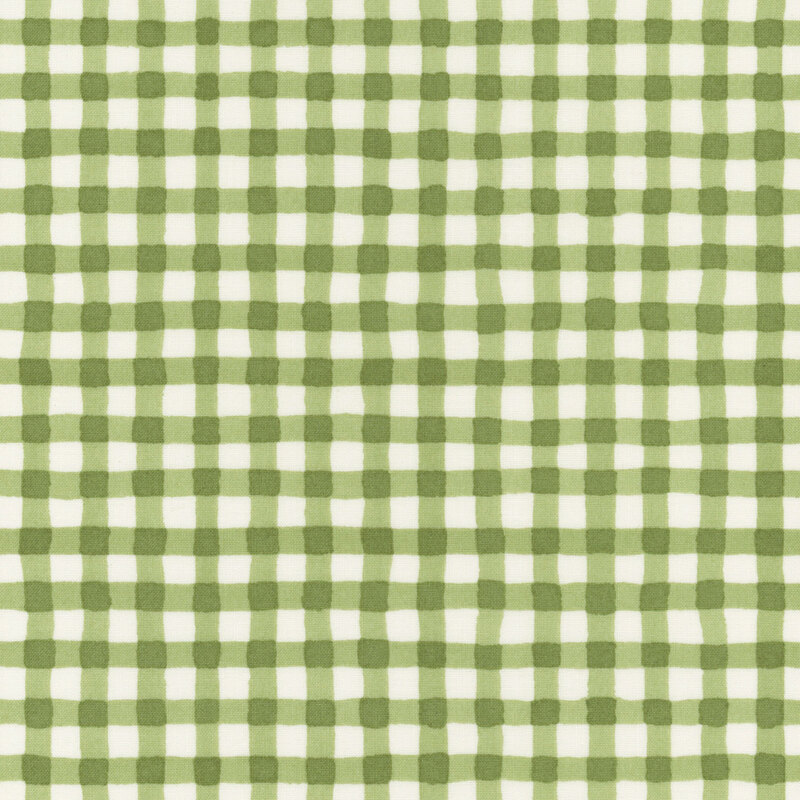 Watercolor gingham fabric in white and sage green.