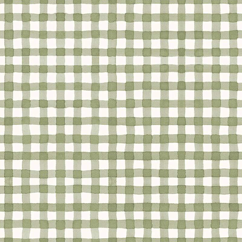 Watercolor gingham fabric in white and sage green.