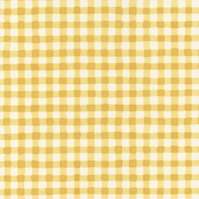 Watercolor gingham fabric in white and bright yellow.