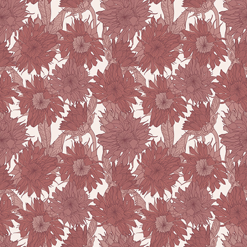 Seamless floral pattern featuring large, burgundy flowers on a light cream background.