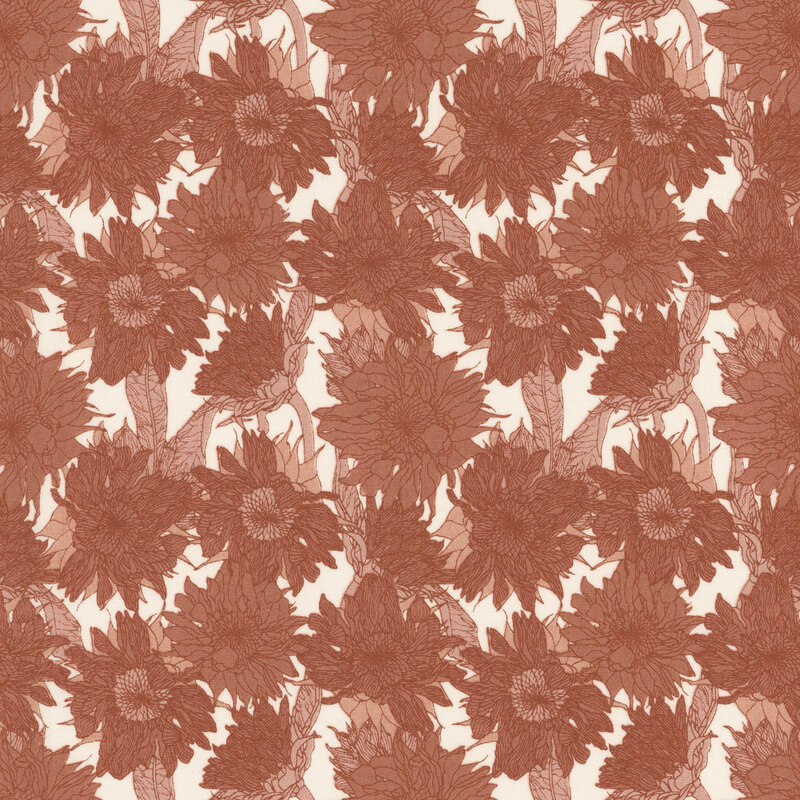 Seamless floral pattern featuring large, dark rose flowers on a light cream background.