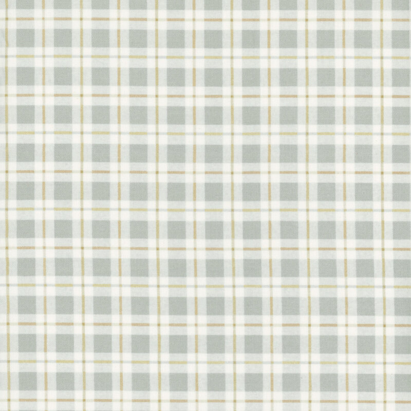 A repeating plaid pattern featuring gray, white, and light brown lines.