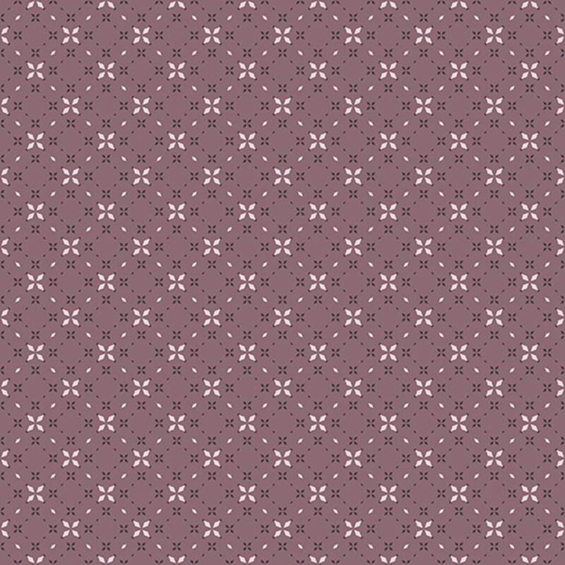 Pattern of small floral designs on a muted mauve background, creating a textured look.