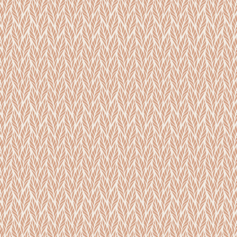 Repeating pattern of fine, stylized leaves in soft orange on a cream background.