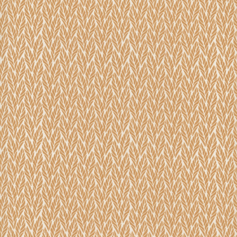 Repeating pattern of fine, stylized leaves in soft orange on a cream background.