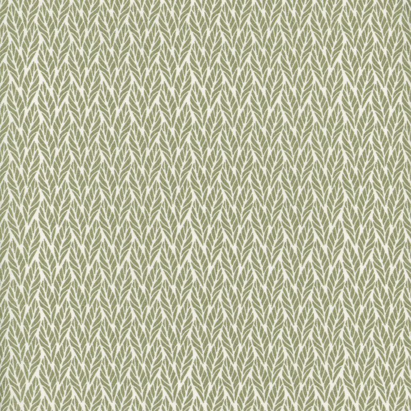 A repeating pattern of green leaves on a light background, creating a natural and textured design.