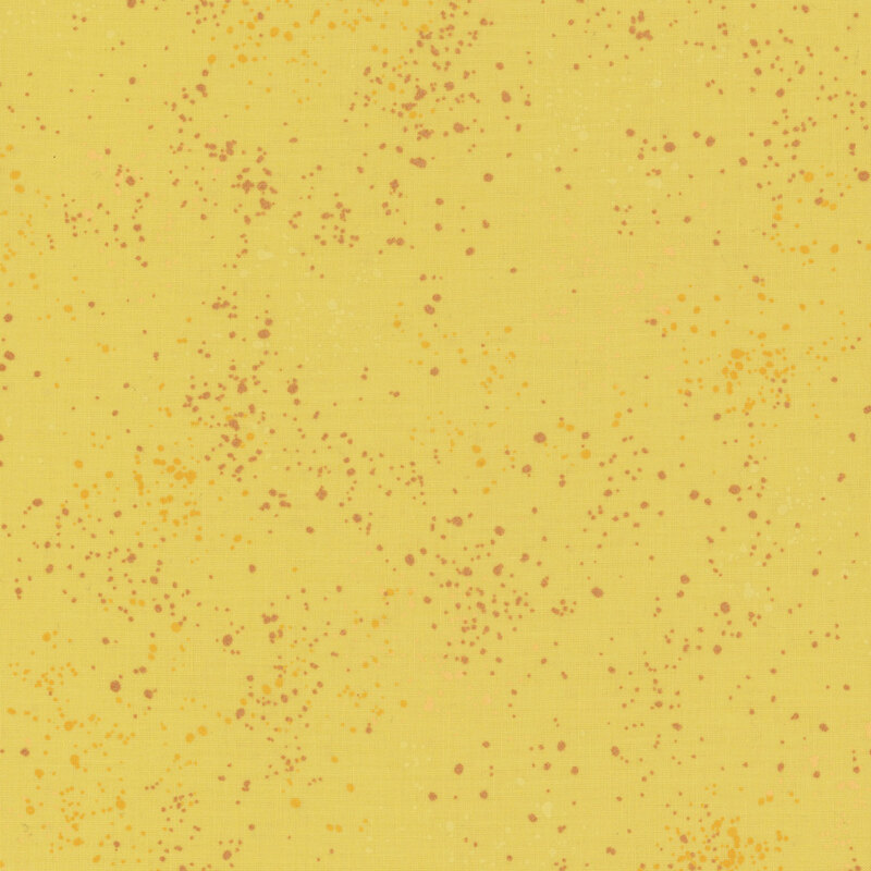 Bright yellow fabric featuring varying shades of orange and gold metallic speckles throughout.