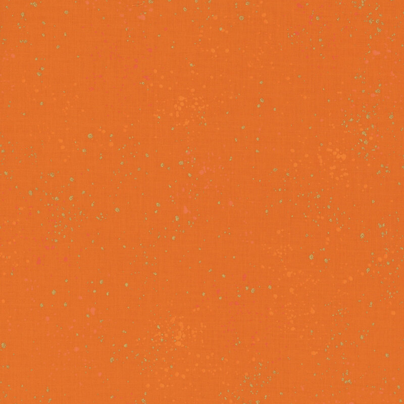 Bright orange fabric featuring varying shades of orange and gold metallic speckles throughout.