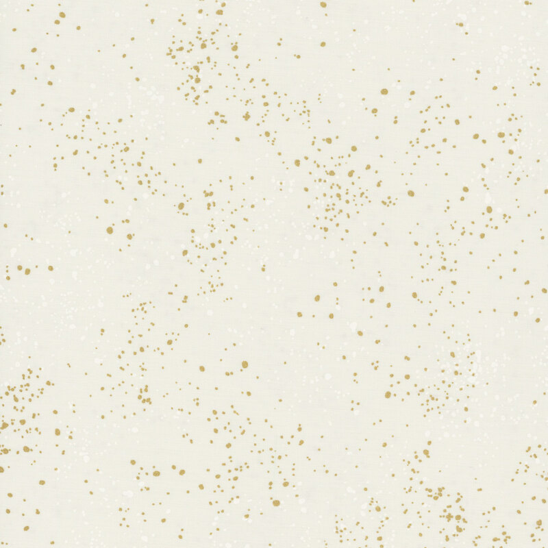 White fabric featuring varying shades of cream and gold metallic speckles throughout.