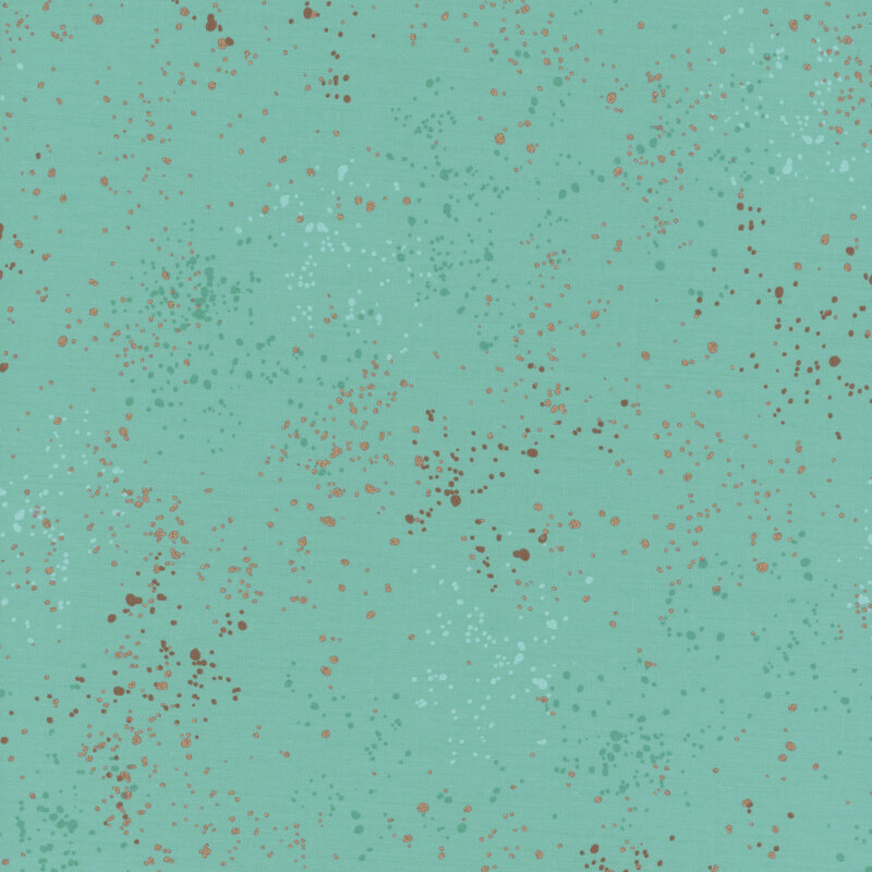 Turquoise fabric featuring varying shades of teal and gold metallic speckles throughout.