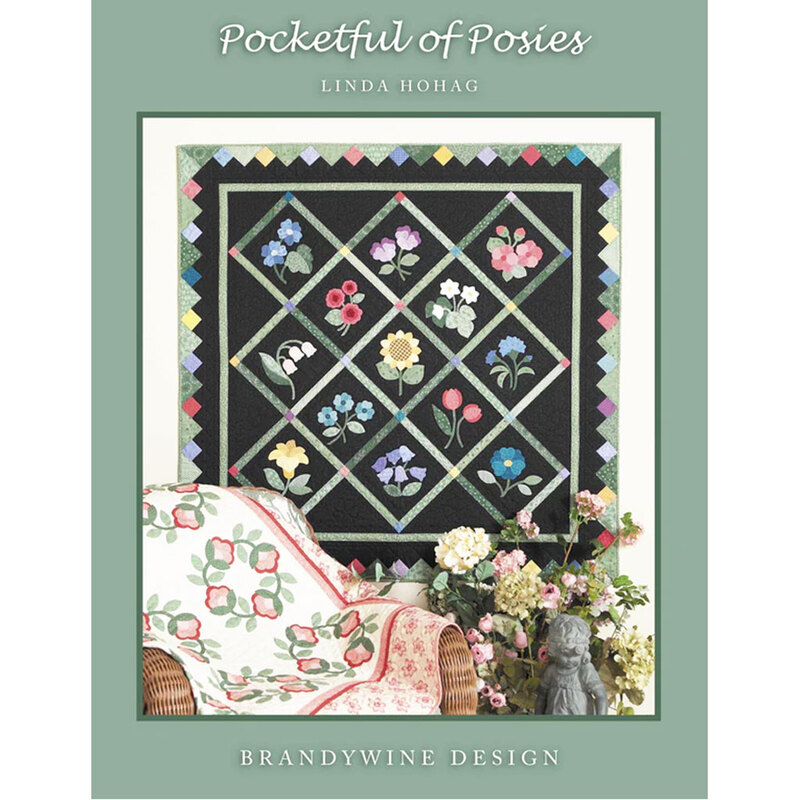 Cover of Pocketful of Posies by Linda Hohag, featuring a colorful floral quilt design.