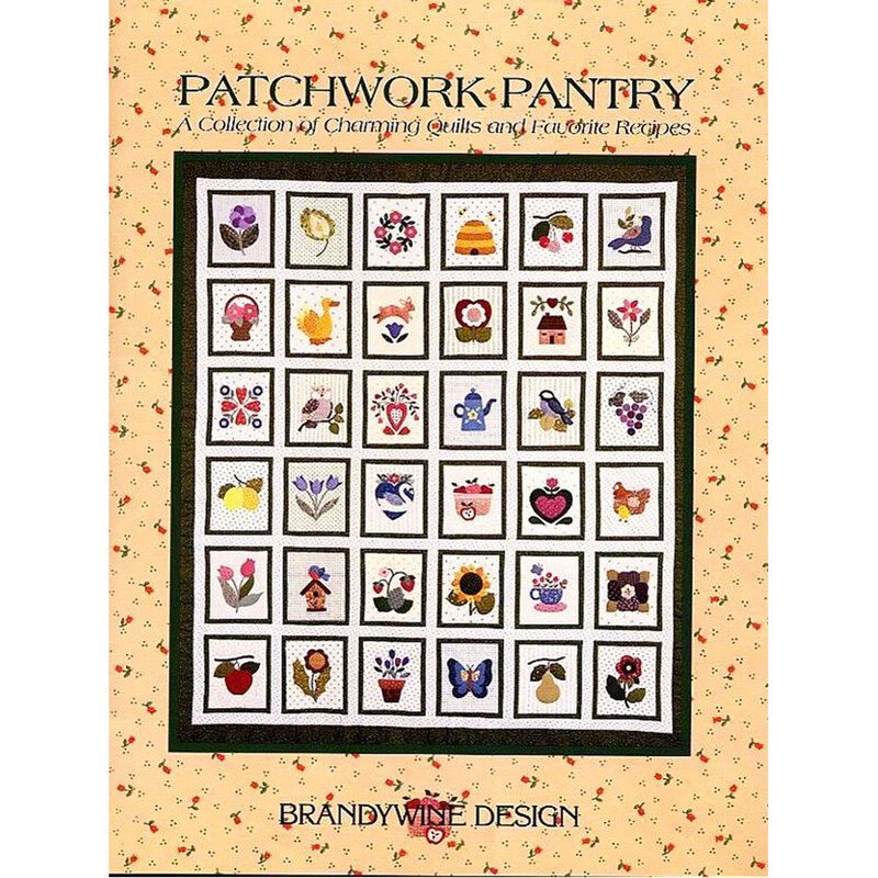 Cover of Patchwork Pantry featuring a grid of colorful quilt patterns and floral designs.