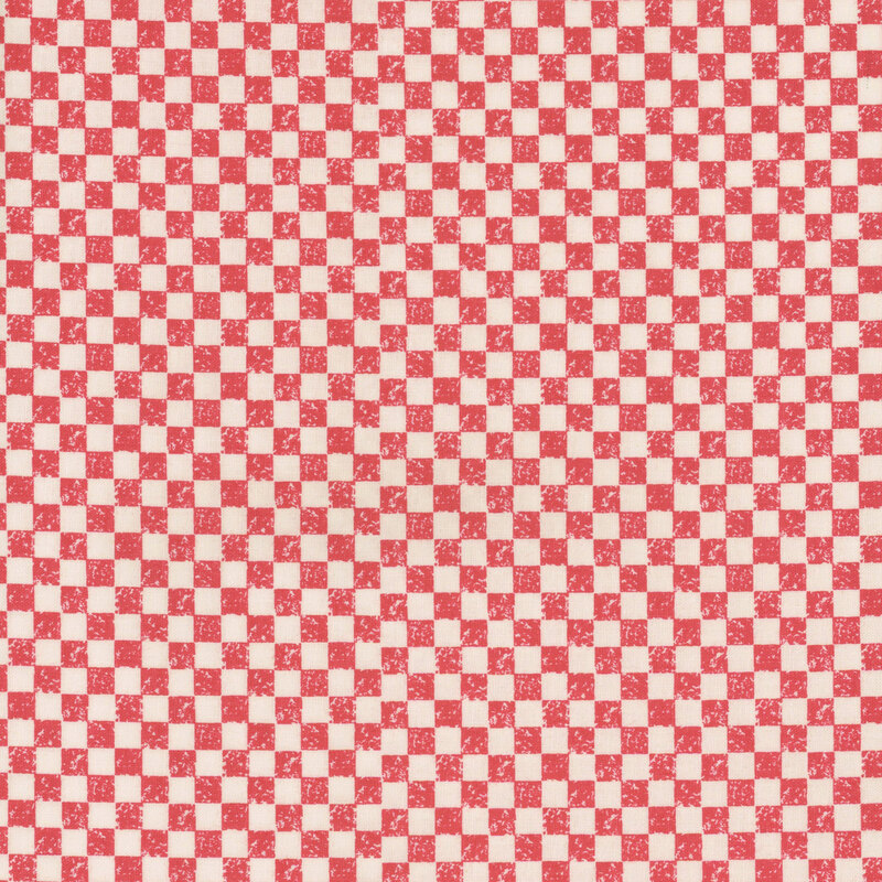 Red and white checkered pattern with alternating squares in a grid layout.