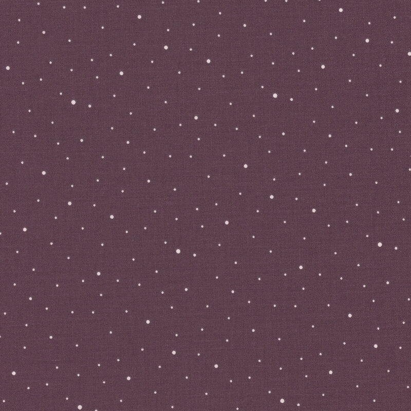 Dark purple fabric with scattered small white dots.