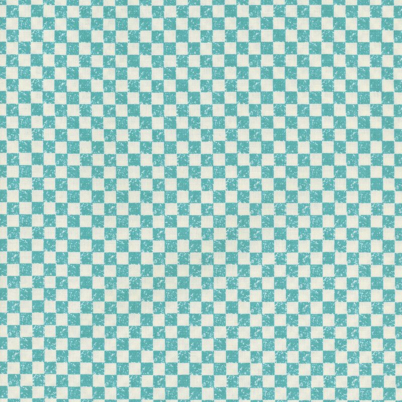 Light teal and white checkerboard pattern with a textured, vintage appearance.