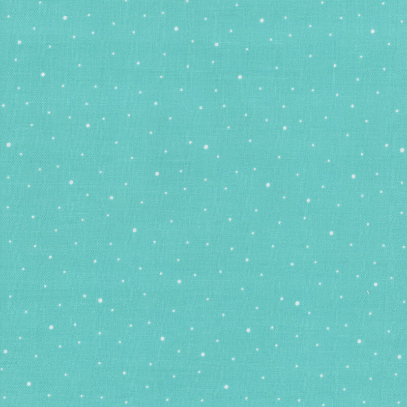 Aqua fabric with scattered small white dots.