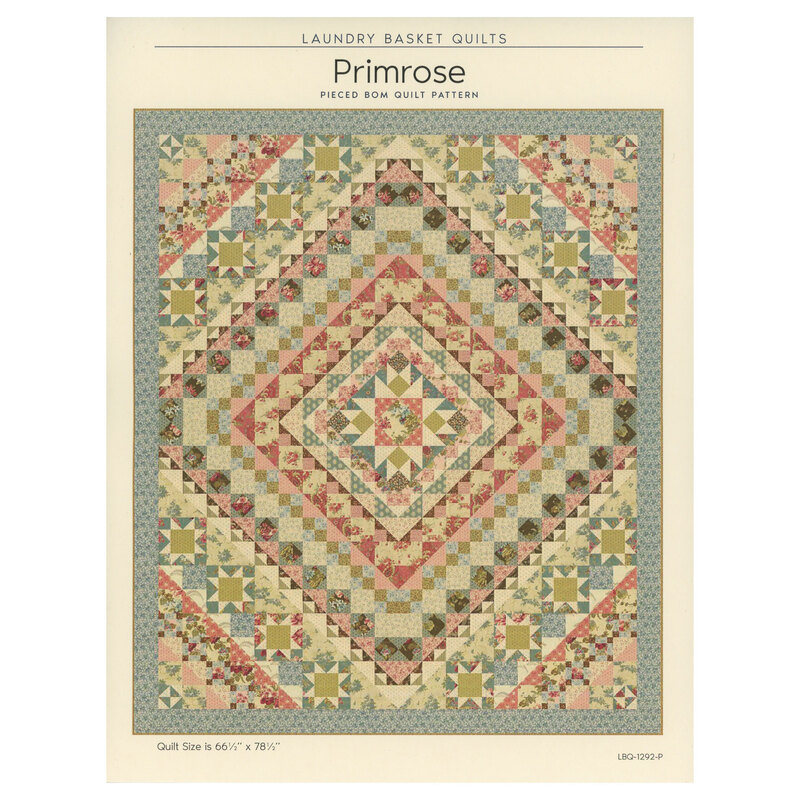 The front of the Primrose pattern featuring the completed quilt on a neutral background.