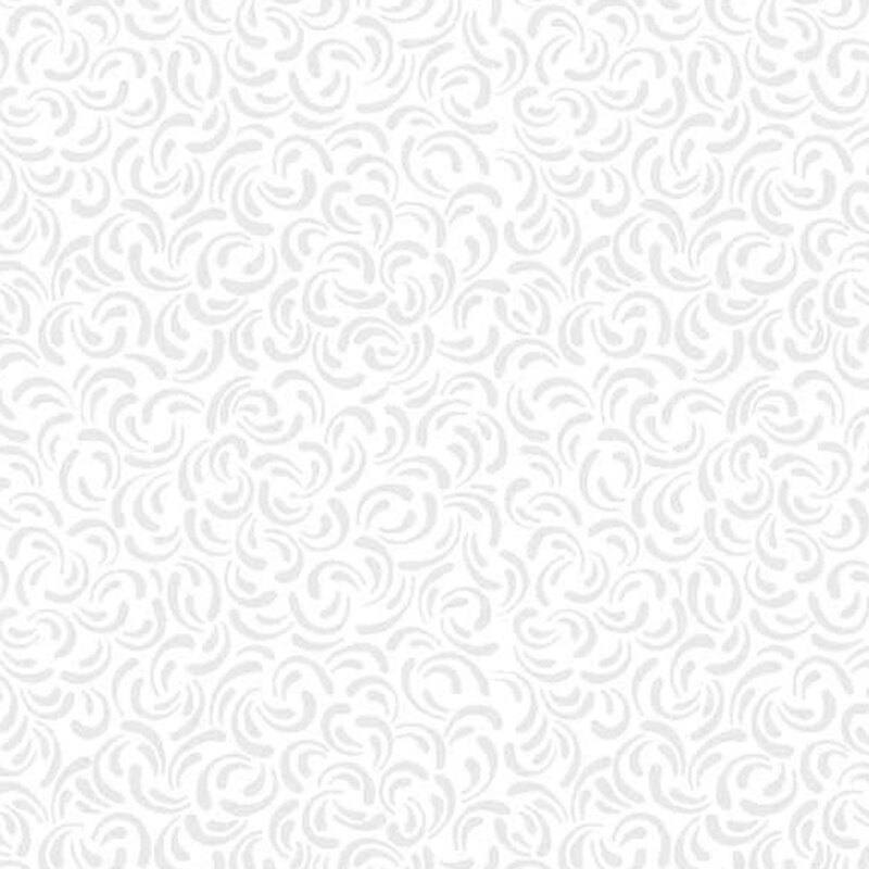 fabric pattern of light gray paisley motifs on a white background