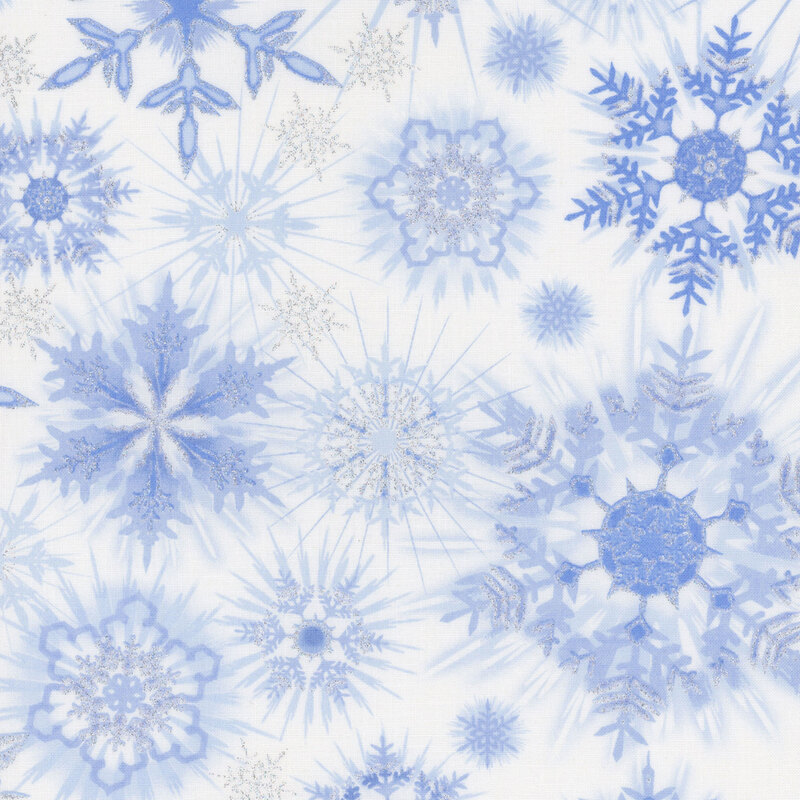 fabric of blue snowflakes on a white background