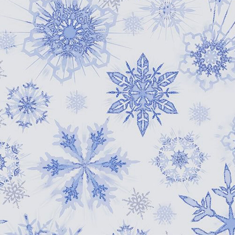 fabric of blue snowflakes on a white background