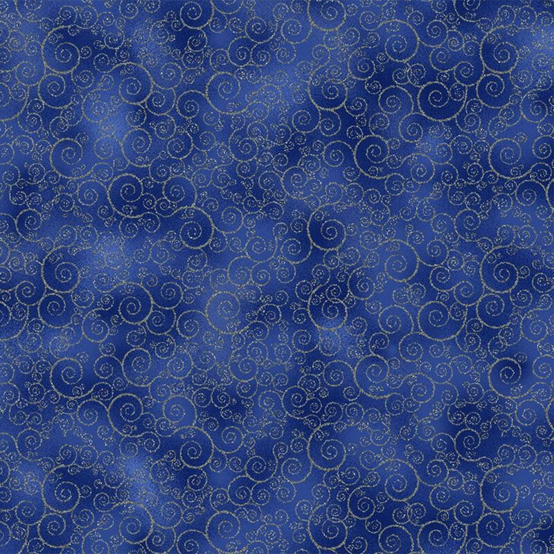 fabric of blue gray shimmering swirls on a dark marbled blue background