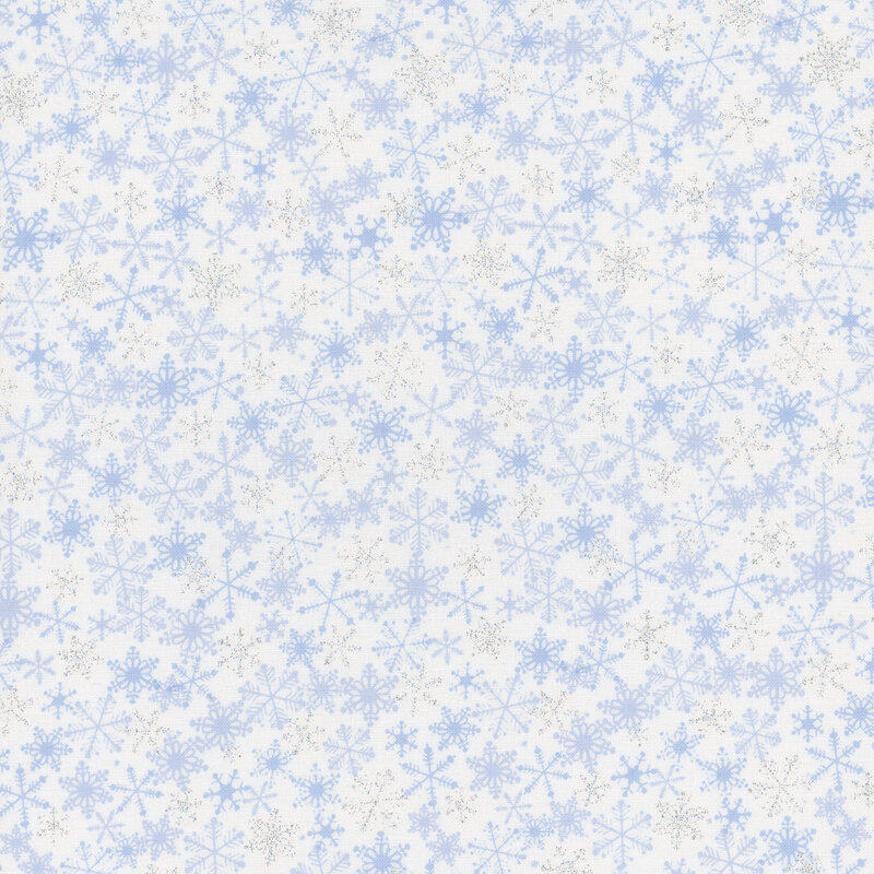 fabric of small light blue snowflakes on a white background