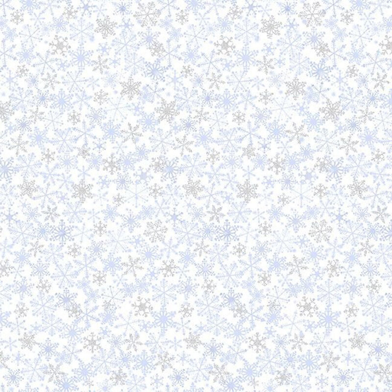 fabric of small light blue snowflakes on a white background