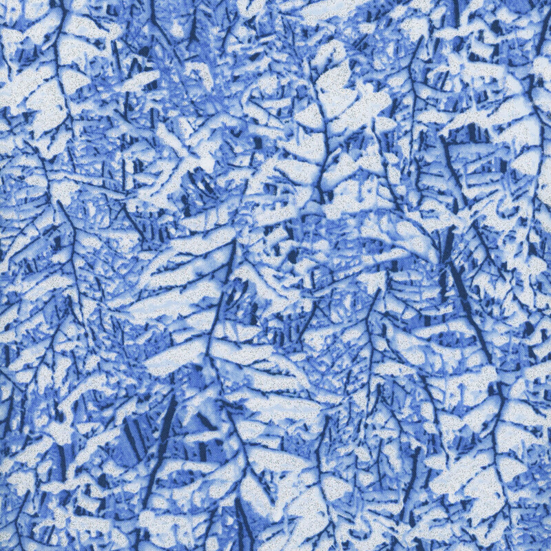 fabric of white leaves on a blue background